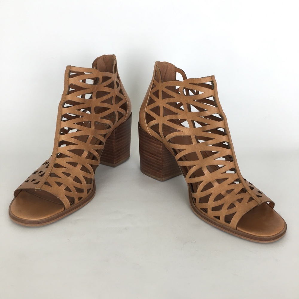 Vince Camuto Kevston Strappy Block-heel Sandals, Intricate Cutouts Brown Leather - Picture 11 of 11
